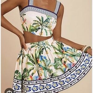 High-Waist Tropical Print Mini Shorts in Cream & Green